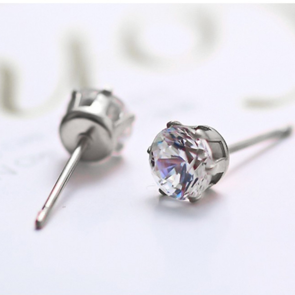 New Silver Minimalistic Diamond Earrings - Picture 3 of 6